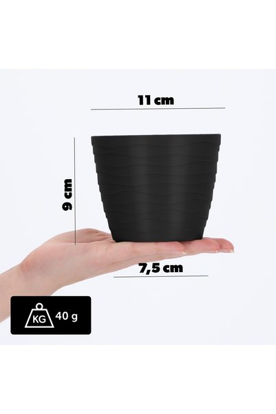 KADAX Ghiveci de flori din plastic, rotund, negru, 11 cm