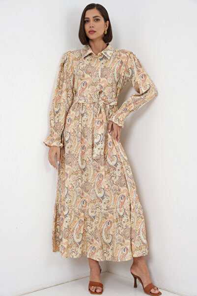 Bigdart Women's Belted Hijab Dress 2589 - Yellow