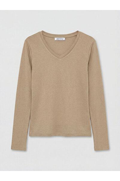 LC Waikiki Καφέ γυναικείο κορμάκι με λαιμόκοψη V