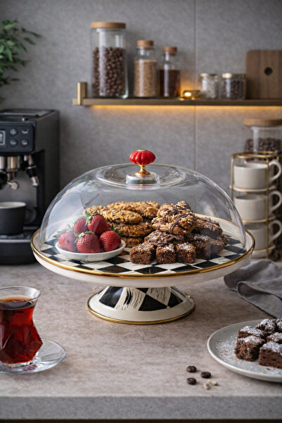 ACAR Qualita King Emaye Damalı Kek Fanus