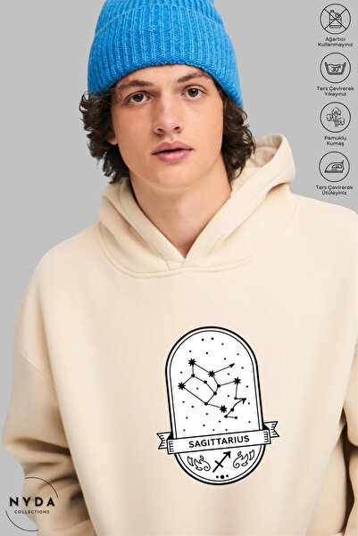 Nyda Collections Unisex Φούτερ με κουκούλα με στάμπα Sagittarius, Oversize, 1...