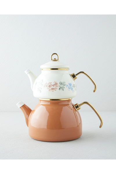 English Home Brisa Emaye Çaydanlık 1,1 Litre + 2,3 Litre Kahverengi