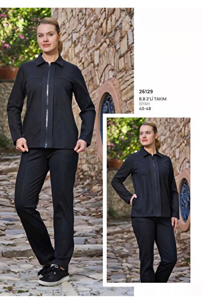 Cossy By Aqua Aqua 26129 Black Stone Zippered Oversized Tracksuit Set