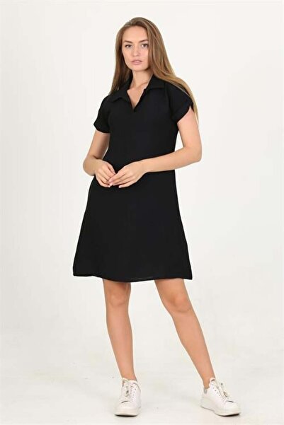 Dipmoda فستان ايروبين للنساء ياقة قميص تفاصيل على الأكمام متوسط الطول DPLPTR10