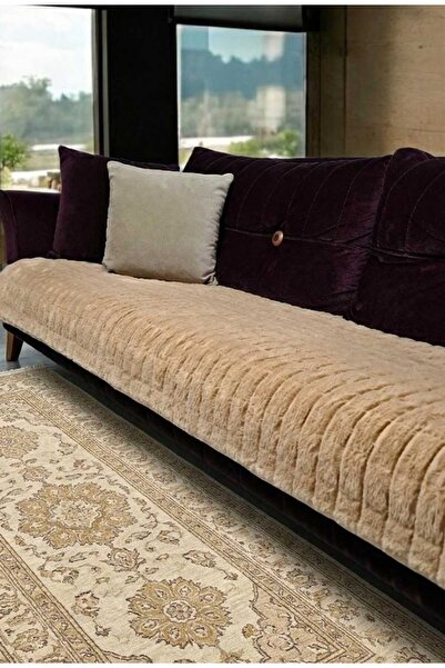 DAHABELLA LUXE HOME غطاء أريكة فاخر وبري من فرو الأرانب غطاء أريكة - حذاء بنع...