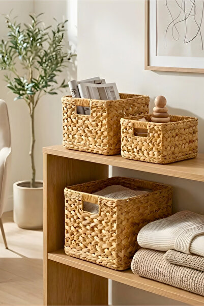 HOMİNG Σετ Καλαθιών Οργάνωσης από Φυσικό Ψάθινο Υλικό 242571