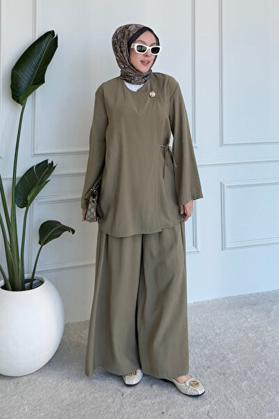 Tesettür Diyarı Set Tesettür Kimono Hera Cupra cu broșă din țesătură Tansel -...