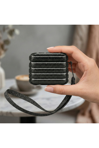 CaseOnn أبل إيربودز 3. حزام حافظة نسجيل كاستل سترابي جليتر إس لمّاع أسود