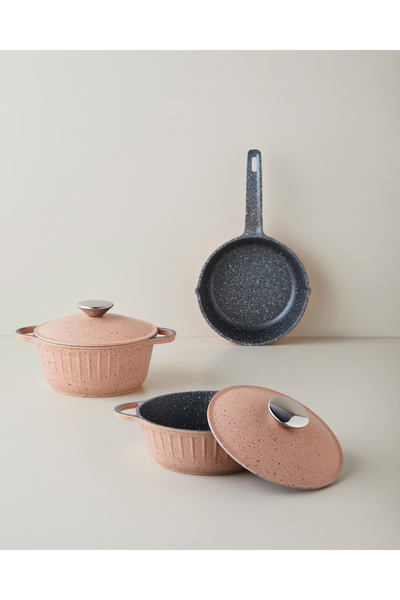 English Home Tiny Cast Premium Döküm 5 Parça Mini Tencere Seti 16x16x16 cm Pembe