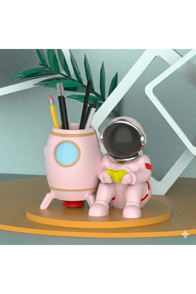 OKO DESİGN Astronot Kalemlik Masaüstü Dekoru Astronot Figür (Pembe)
