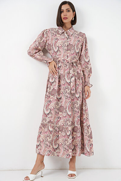 Bigdart Women's Belted Hijab Dress 2589 - Pink