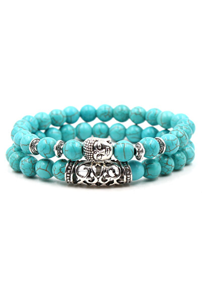 EFAYN.RO Semi-precious stone bracelet, Buddha pendant, handmade, turquoise, u...