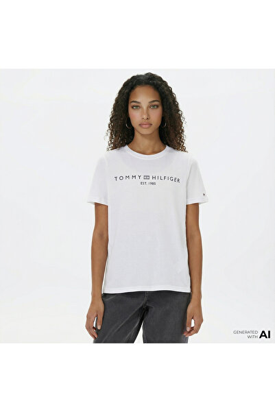 Tommy Hilfiger Corp Logo Kadın Beyaz Crop T-Shirt