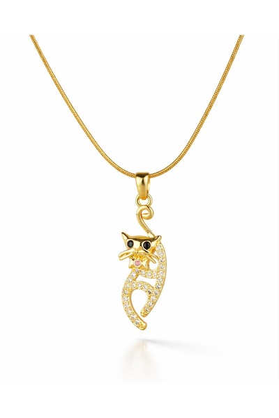 Portakal Esintisi Pati Zircon Stone Bow Tie Cat Steel Necklace