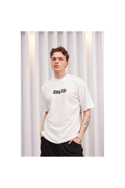 Narnuga Crew Neck Printed Oversize T-Shirt - White -
