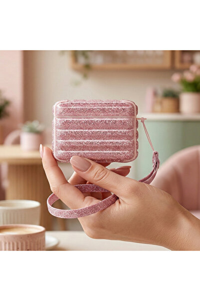 CaseOnn حافظة ايربودز برو 2 / ايربودز برو من ابل مع حزام ورباط لامع S لمّاع وردي