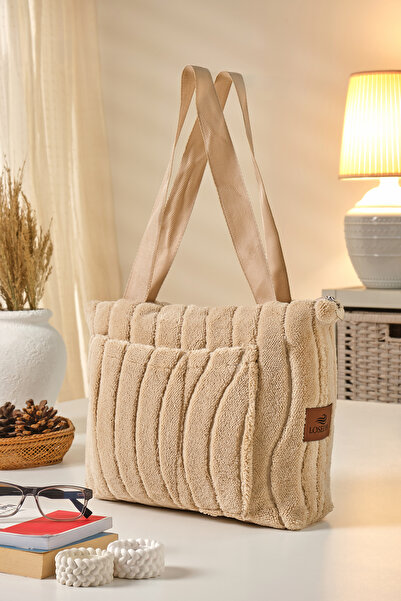 Loselya قطعة نسائية مقسمة وبري حقيبة كتف - قماش تيدي بير كاجوال حقيبة