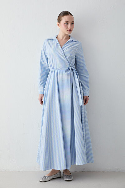 Melike Tatar Ριγέ Φόρεμα με πέτρες Ποπλίνα 22-91097