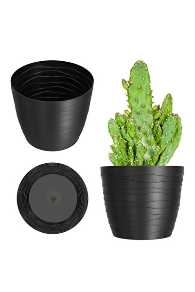 KADAX Ghiveci de flori din plastic, rotund, negru, 11 cm