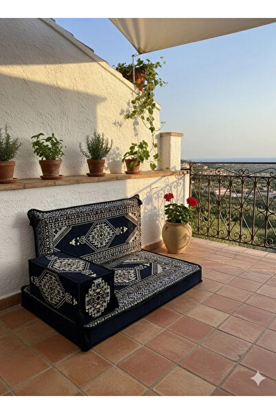 BAKIRÖZÜ HOME Şark Köşesi Takımı , 95 Cm Yer Minderi Takımı Lacivert Yahyalı ...