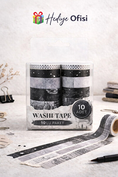 hediyeofisi Kancelarijski set od 10 komada crne vintage washi trake | Bullet ...