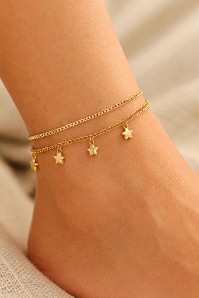 Liacharm Star Detailed Double Chain Women's Anklet - Minimal and Elegant Beac...