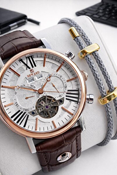 Reward Italian Bracelet Gifted D Leather Cord Automatic Mechanism 5 Atm Men W...