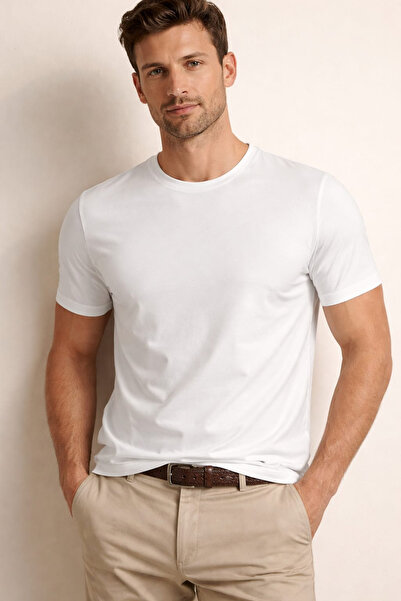 Manche Muškarac 21-5722 Injekcija Štampano okrugla kragna Osnovni T-shirt Beli
