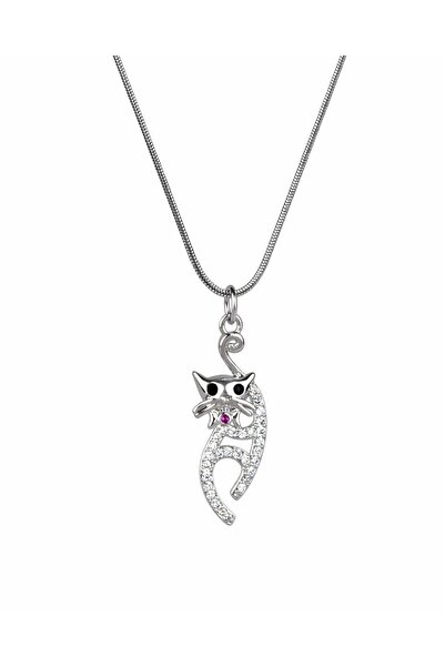Portakal Esintisi Pati Zircon Stone Bow Tie Cat Steel Necklace