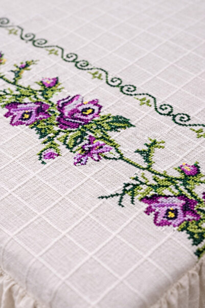 shules collection GÜL Kanaviçeli غطاء أريكة 350x180 (مع 2غطاء واقٍ كهدية) بنفسجي