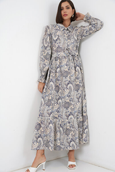 Bigdart Women's Belted Hijab Dress 2589 - Stone