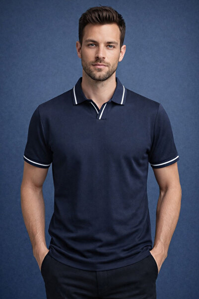 Manche Muška polo majica sa V-izrezom 23-10773, tamnoplava