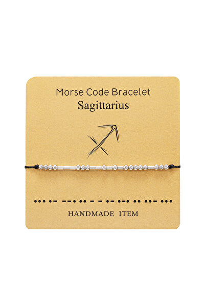 EFAYN.RO Sagittarius zodiac morse code bracelet, silver, handmade, black, EFA...