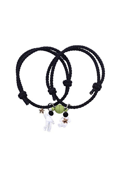 EFAYN.RO Couple bracelet set with magnet, black string type, cosmonaut pendan...