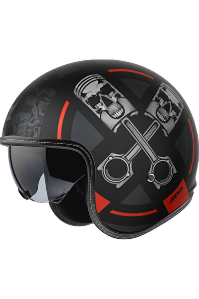 AXXIS Motosiklet Kaskı Retro Güneş Vizörlü Hornet S Sv Skulls B5 Mat Kırmızı ...