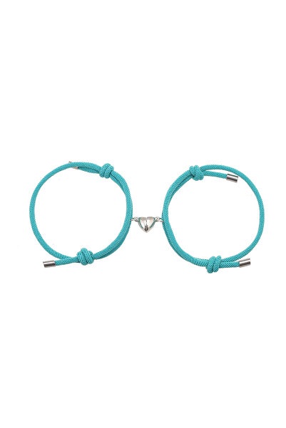EFAYN.RO Couple bracelet set with heart magnet, string type, light blue, adju...
