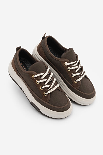 Marjin حذاء رياضي نسائي ذو نعل سميك حذاء رياضي برباط من Hesna باللون البني كتان