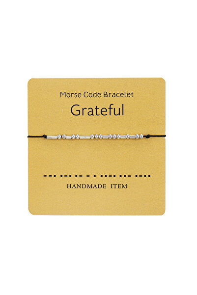 EFAYN.RO Morse code bracelet "grateful" "grateful", silver, handmade, black, ...