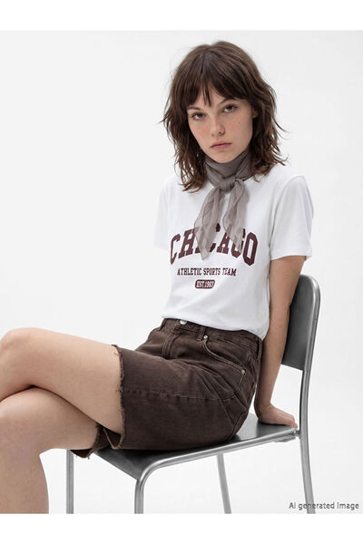 LC Waikiki White Chicago Printed Cotton Women's T-Shirt