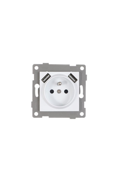 zola Socket with recess, 230V, 16A, 2x USB 1A port, 7.3x7.3 cm, frameless, white