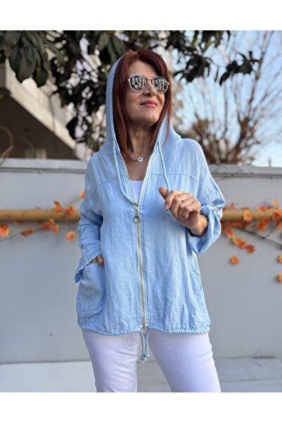 DenizEge Italian Back g Guipure Lace K Hooded Jacket Baby Blue