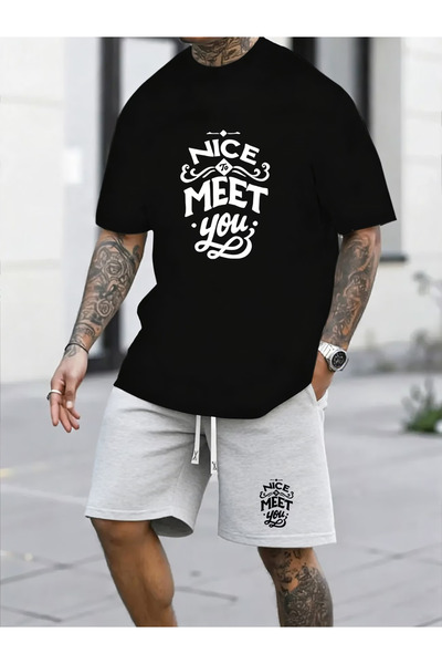 Rayan & Hoor Style Meet Printed Oversized Unisex Shorts-Tshirt Set