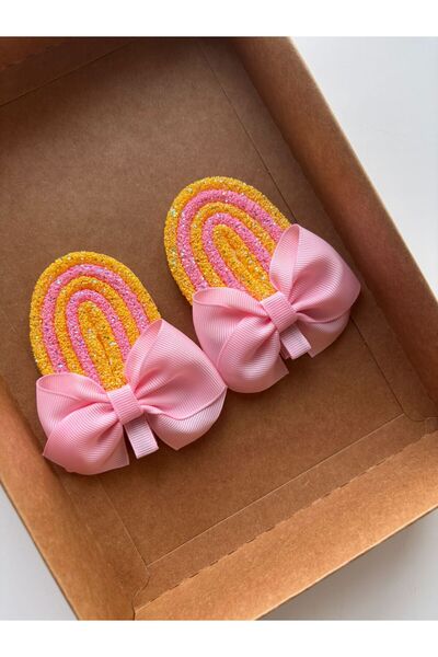 Stil Tasarım Toka Dondurma Şeker Sarı Pembe 2 li toka