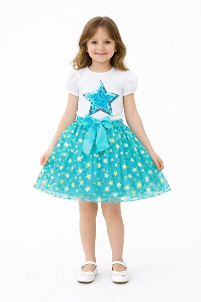 Nacar Kız Çocuk Yıldız Detaylı Etekli Takım 23 Nisan 29 Ekim Gösteri Kıyafeti