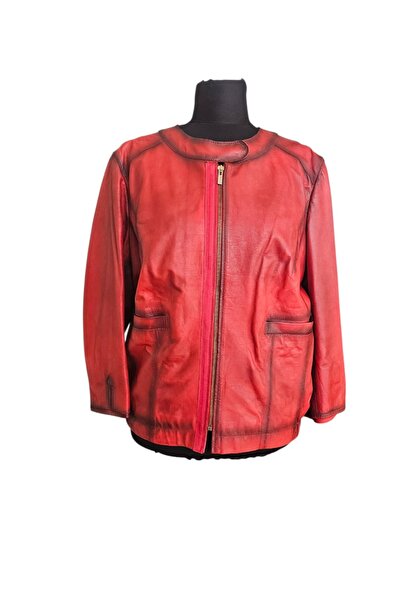 asus deri Red Genuine Leather Women's Jacket