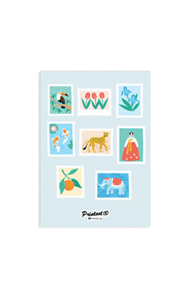 Printoot Vintage Postage Sticker Sheet Featuring Wildlife Icons and Botanical...