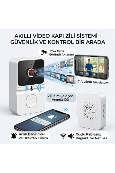 WiderMarkt Kameralı Kapı Zili / Kablosuz Kamera 85° Geniş Açı Gece Görüşlü Çi...