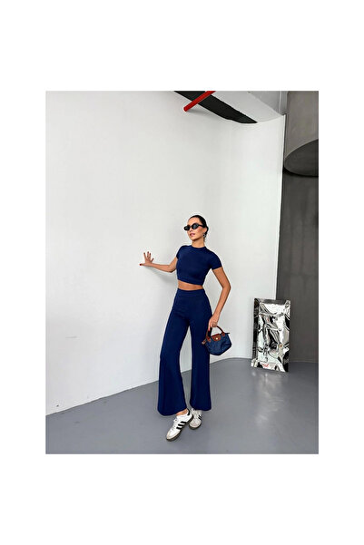 Narnuga Osy Modal Soft Textured Fabric Short Sleeve Crop Bottom Flared Pants ...