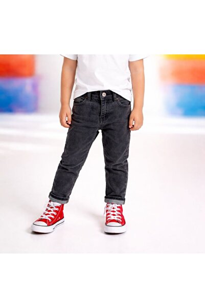 minny max Pantaloni Jean denim pentru copii, cu detaliu mustăți afumat și tal...