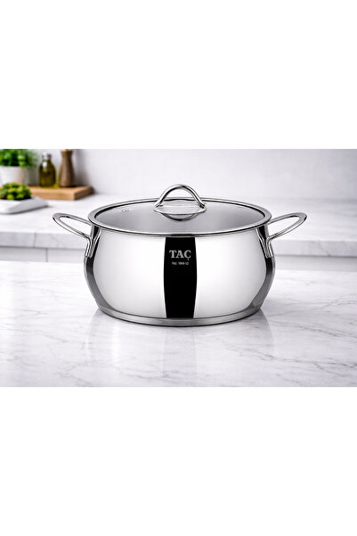 Rivorn Taç Bng 20 cm 2.75 Lt Stainless Steel Leather N Pot with Glass Lid – D...